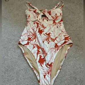 Orange and white tropical print one-pieces swimsuit!
